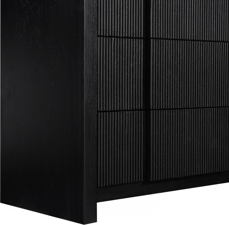 Fluted Solid Wood And Oak Veneer Chest in Black - 314Black-CH