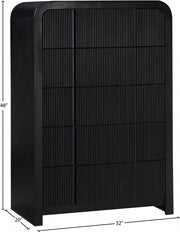 Fluted Solid Wood And Oak Veneer Chest in Black - 314Black-CH