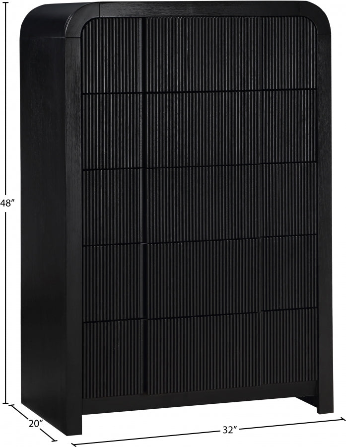 Fluted Solid Wood And Oak Veneer Chest in Black - 314Black-CH
