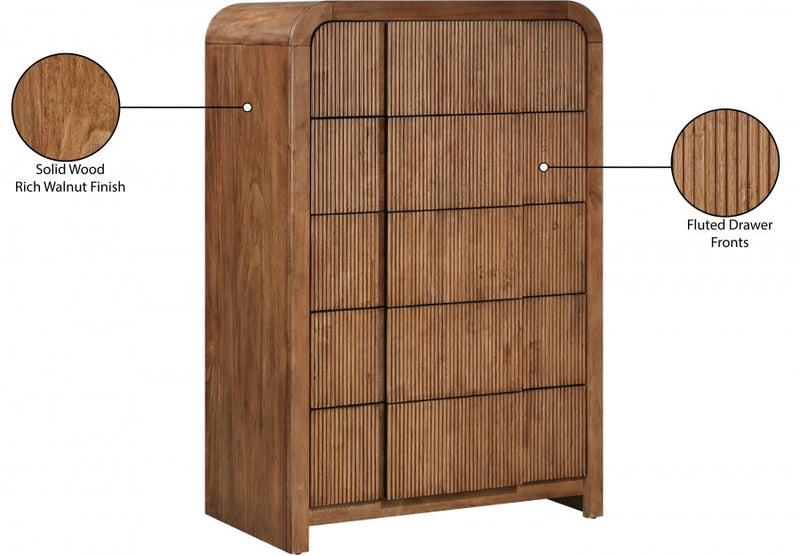 Fluted Solid Wood And Oak Veneer Chest in Brown - 314Walnut-CH