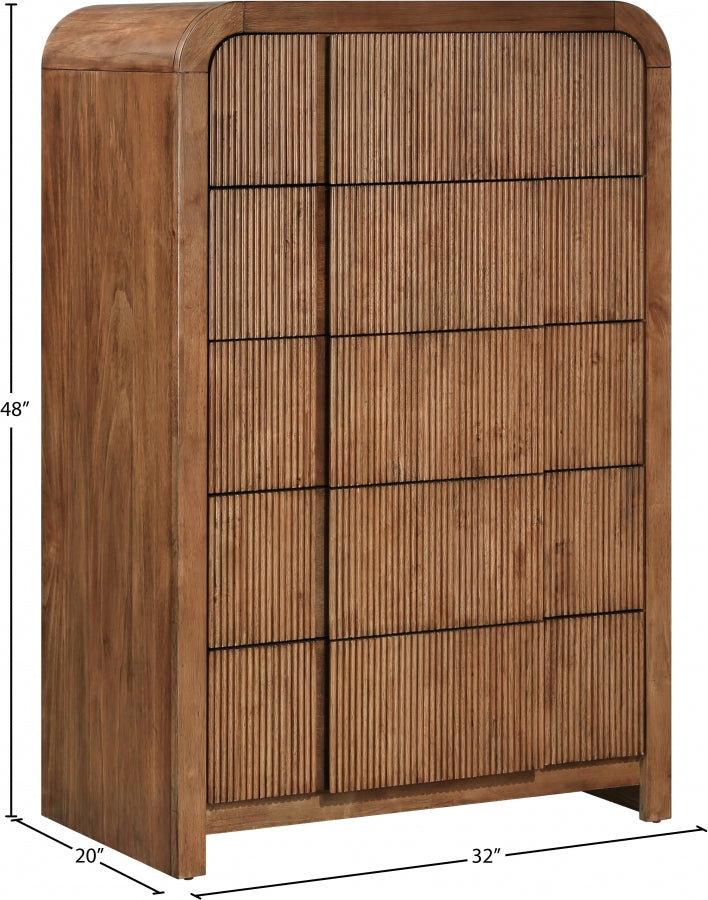 Fluted Solid Wood And Oak Veneer Chest in Brown - 314Walnut-CH