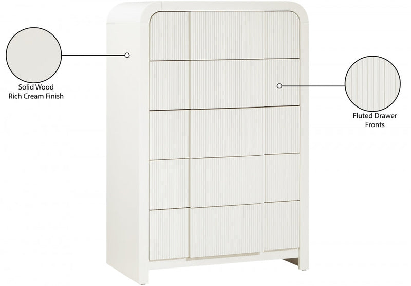 Fluted Solid Wood And Oak Veneer Chest in Cream - 314Cream-CH