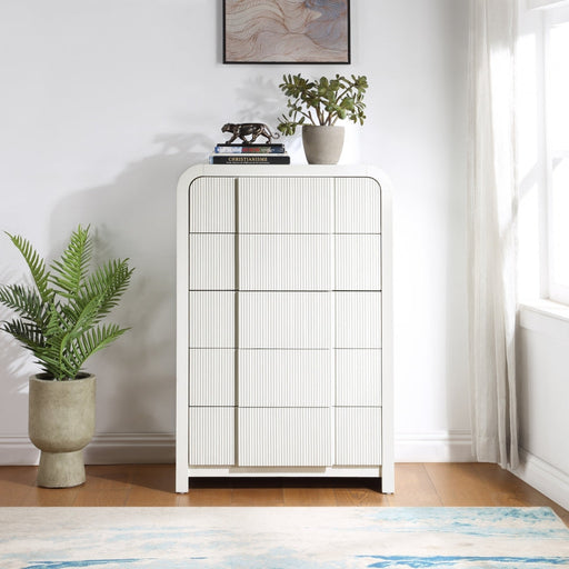 Fluted Solid Wood And Oak Veneer Chest in Cream - 314Cream-CH