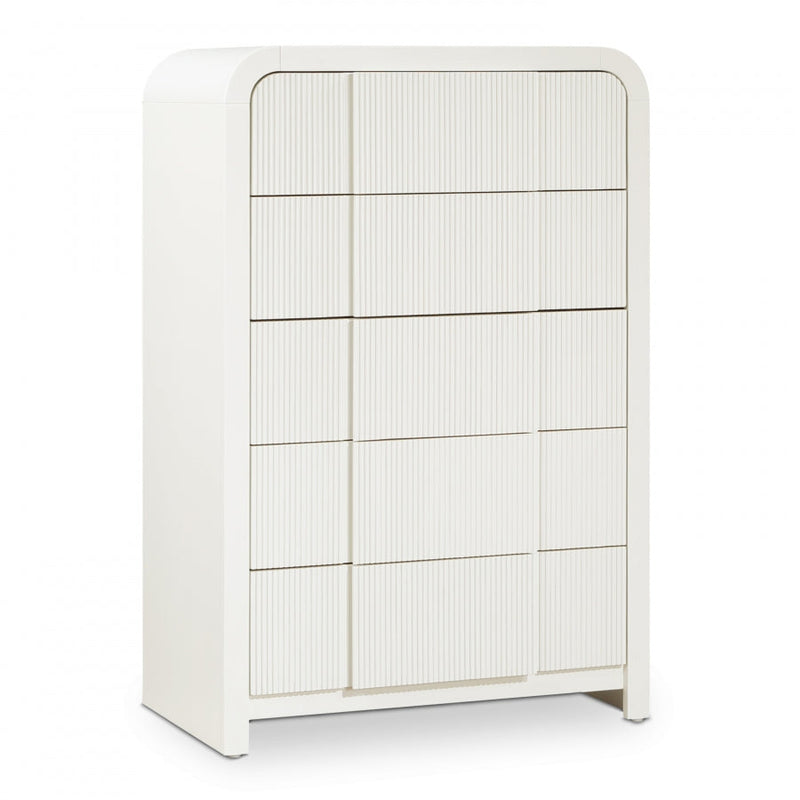 Fluted Solid Wood And Oak Veneer Chest in Cream - 314Cream-CH