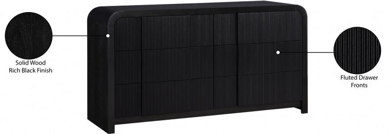 Fluted Solid Wood And Oak Veneer Dresser in Black - 314Black-D