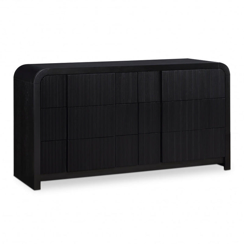 Fluted Solid Wood And Oak Veneer Dresser in Black - 314Black-D