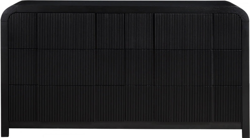 Fluted Solid Wood And Oak Veneer Dresser in Black - 314Black-D