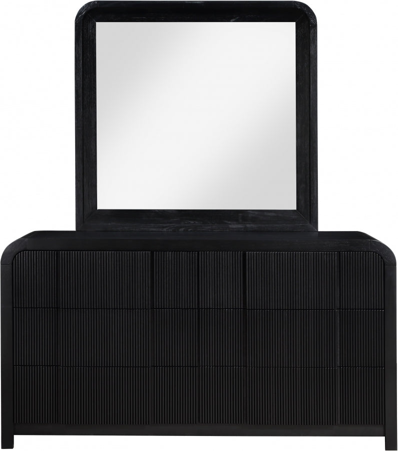 Fluted Solid Wood And Oak Veneer Dresser in Black - 314Black-D