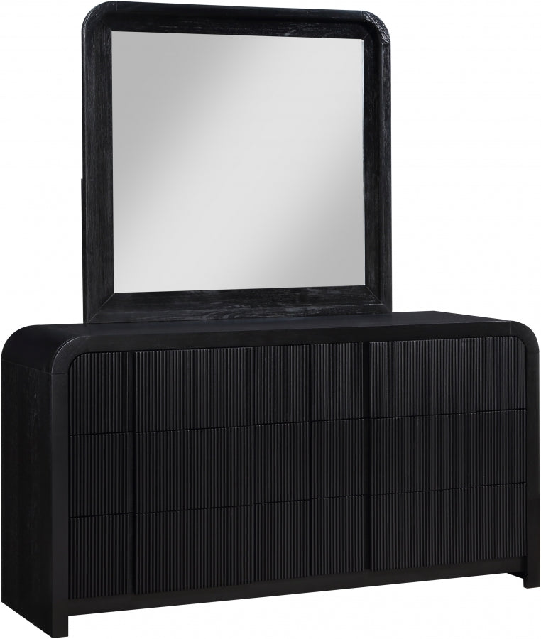 Fluted Solid Wood And Oak Veneer Dresser in Black - 314Black-D