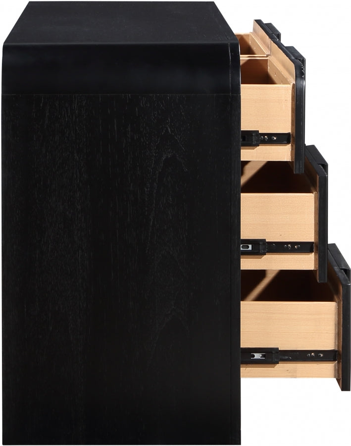 Fluted Solid Wood And Oak Veneer Dresser in Black - 314Black-D