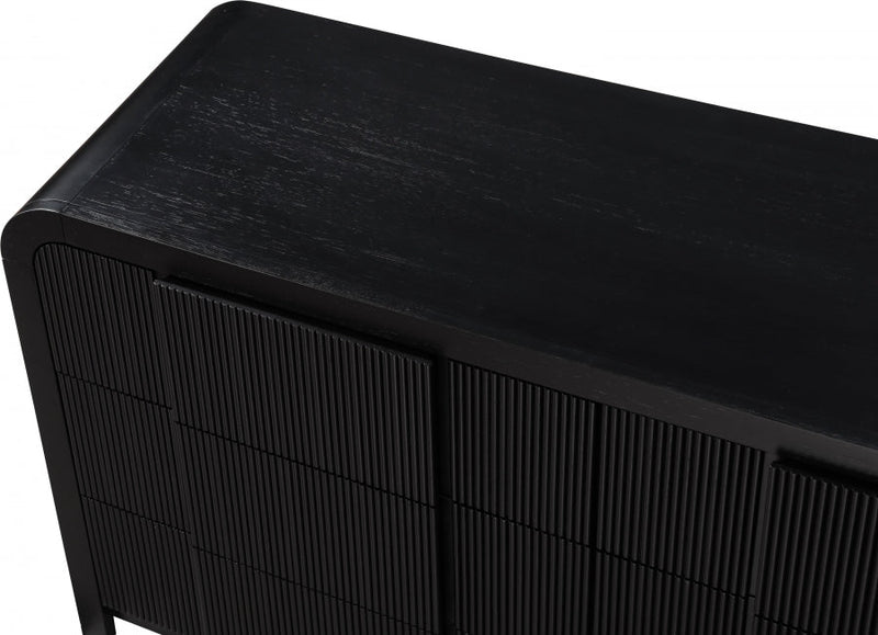 Fluted Solid Wood And Oak Veneer Dresser in Black - 314Black-D