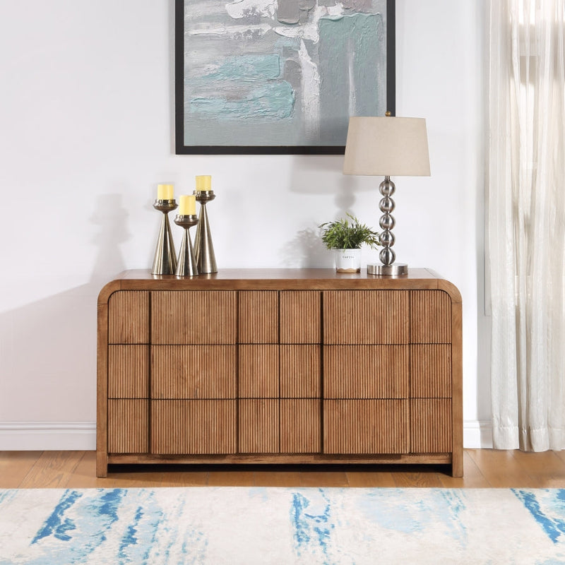 Fluted Solid Wood And Oak Veneer Dresser in Brown - 314Walnut-D