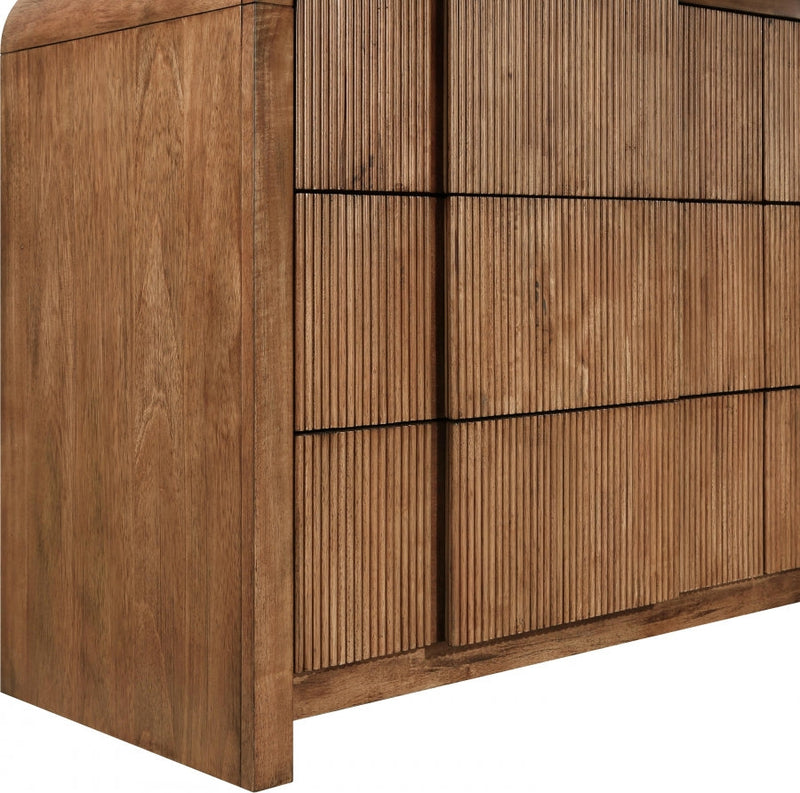 Fluted Solid Wood And Oak Veneer Dresser in Brown - 314Walnut-D