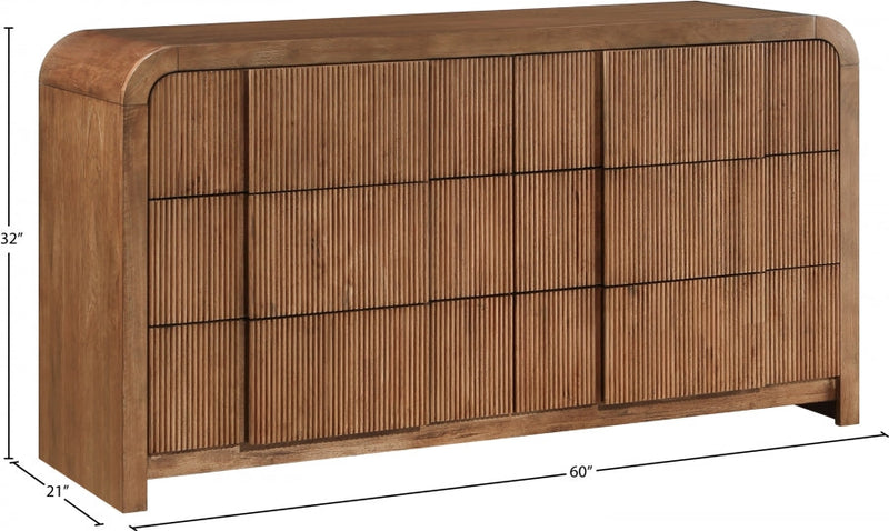 Fluted Solid Wood And Oak Veneer Dresser in Brown - 314Walnut-D