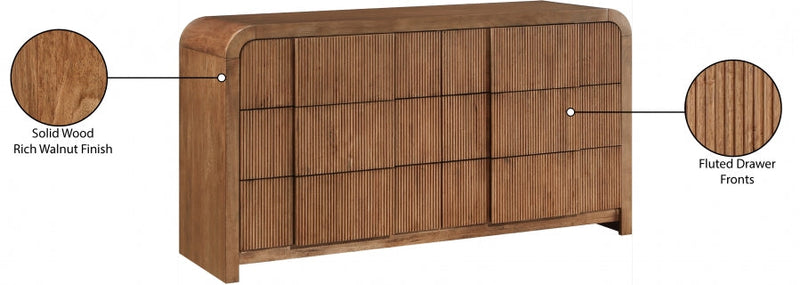 Fluted Solid Wood And Oak Veneer Dresser in Brown - 314Walnut-D