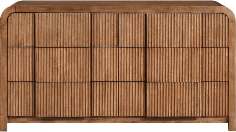 Fluted Solid Wood And Oak Veneer Dresser in Brown - 314Walnut-D