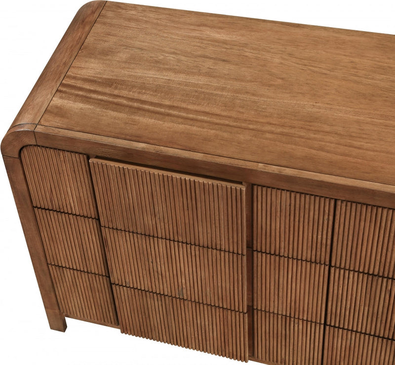 Fluted Solid Wood And Oak Veneer Dresser in Brown - 314Walnut-D