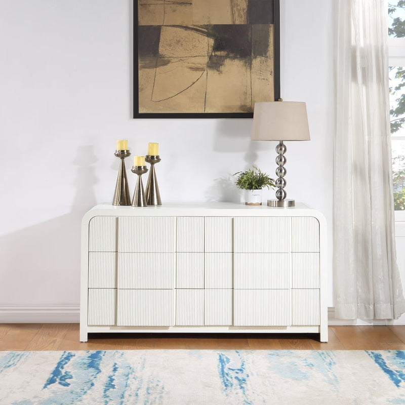 Fluted Solid Wood And Oak Veneer Dresser in Cream - 314Cream-D