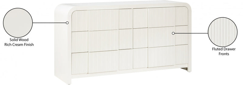 Fluted Solid Wood And Oak Veneer Dresser in Cream - 314Cream-D