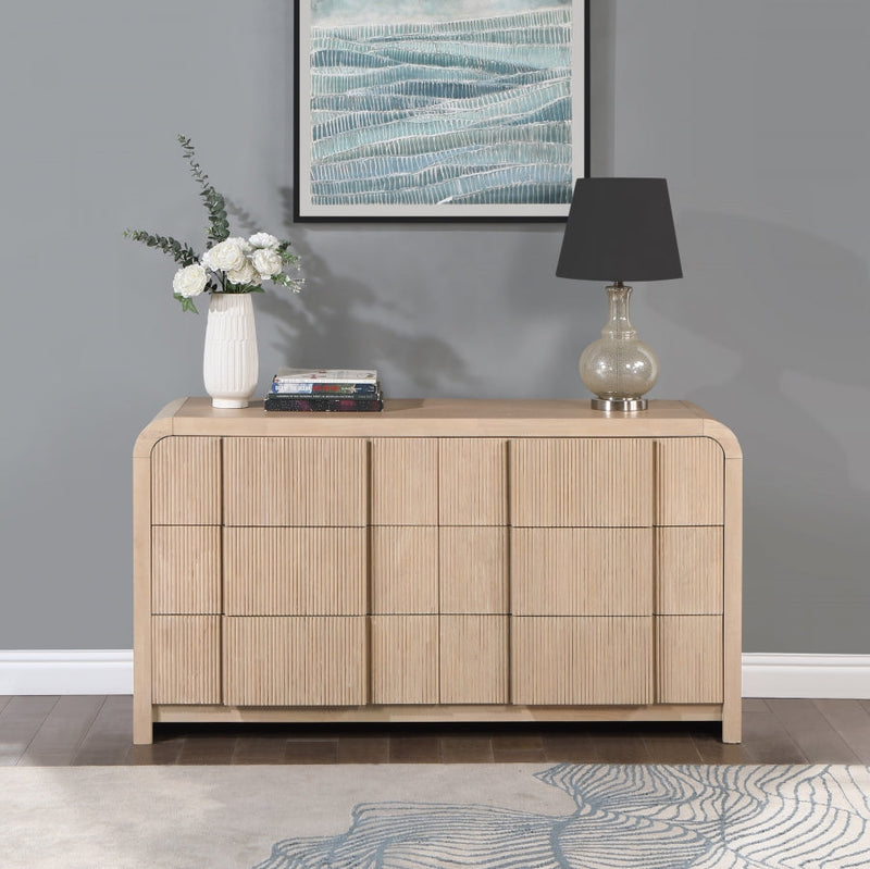 Fluted Solid Wood And Oak Veneer Dresser in Natural - 314Natural-D