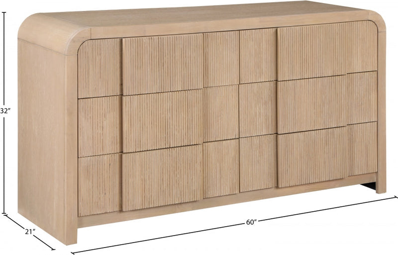 Fluted Solid Wood And Oak Veneer Dresser in Natural - 314Natural-D