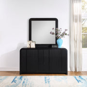 Fluted Solid Wood And Oak Veneer Mirror in Black - 314Black-M