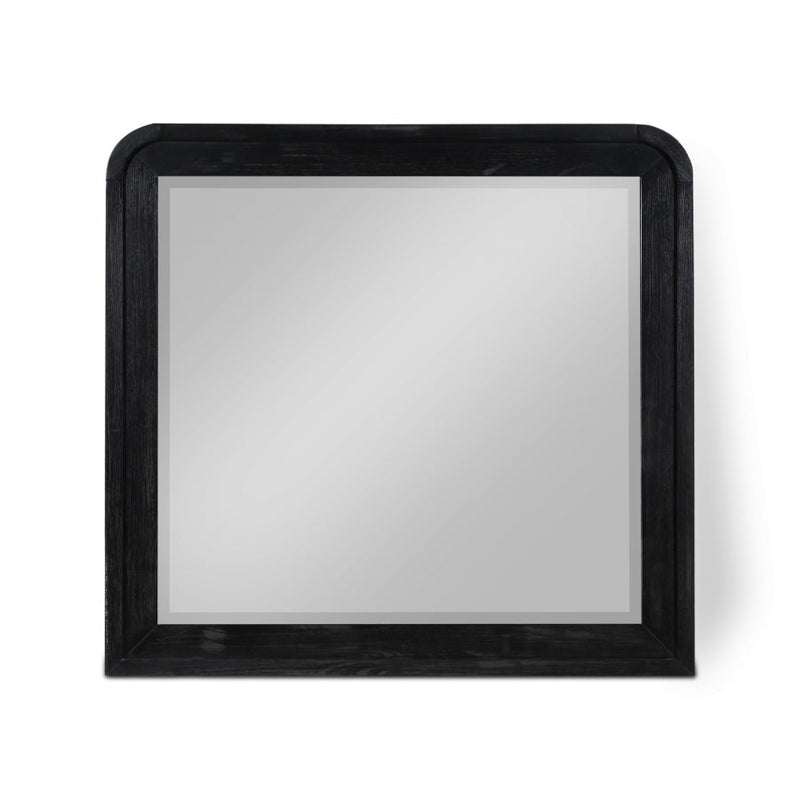 Fluted Solid Wood And Oak Veneer Mirror in Black - 314Black-M