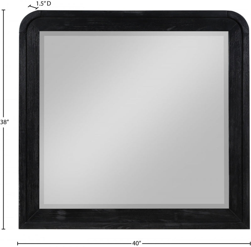 Fluted Solid Wood And Oak Veneer Mirror in Black - 314Black-M