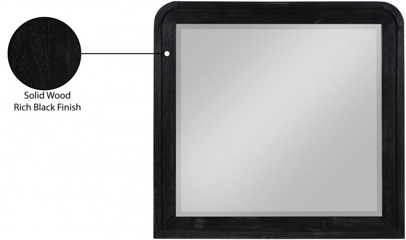 Fluted Solid Wood And Oak Veneer Mirror in Black - 314Black-M