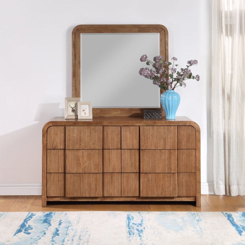 Fluted Solid Wood And Oak Veneer Mirror in Brown - 314Walnut-M