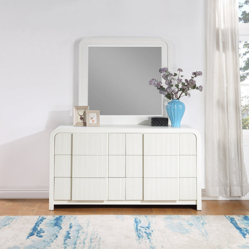 Fluted Solid Wood And Oak Veneer Mirror in Cream - 314Cream-M