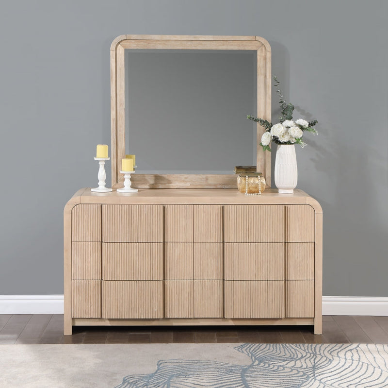Fluted Solid Wood And Oak Veneer Mirror in Natural - 314Natural-M