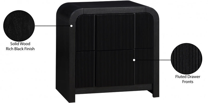 Fluted Solid Wood And Oak Veneer Nightstand in Black - 314Black-NS
