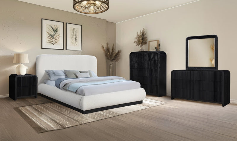 Fluted Solid Wood And Oak Veneer Nightstand in Black - 314Black-NS