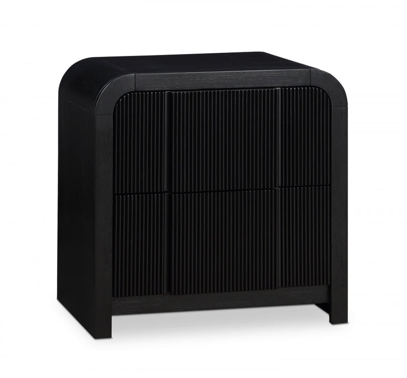 Fluted Solid Wood And Oak Veneer Nightstand in Black - 314Black-NS