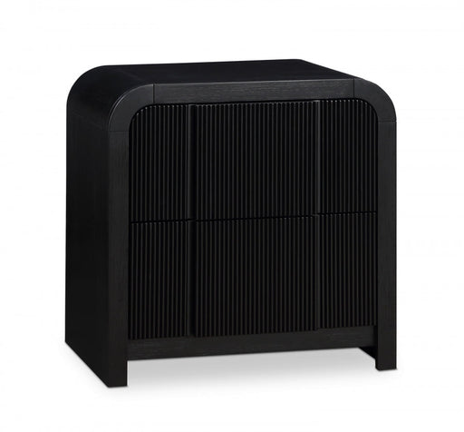 Fluted Solid Wood And Oak Veneer Nightstand in Black - 314Black-NS