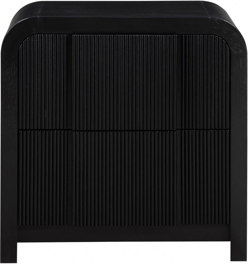 Fluted Solid Wood And Oak Veneer Nightstand in Black - 314Black-NS