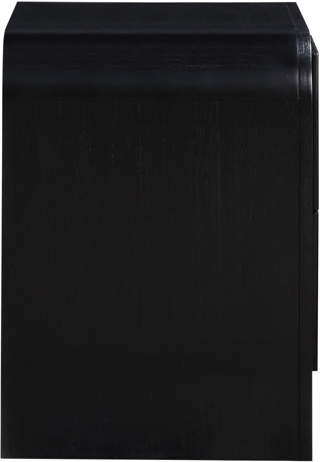 Fluted Solid Wood And Oak Veneer Nightstand in Black - 314Black-NS