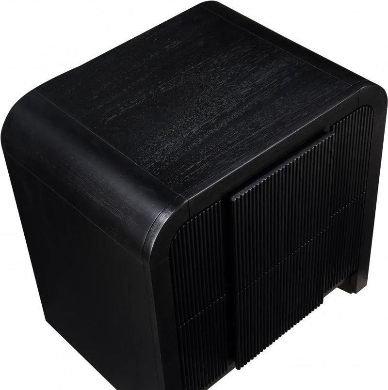 Fluted Solid Wood And Oak Veneer Nightstand in Black - 314Black-NS