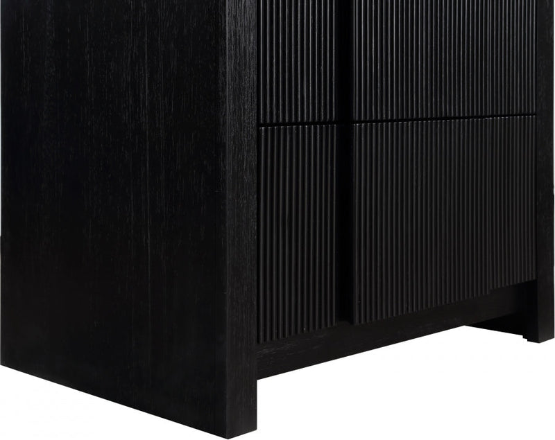 Fluted Solid Wood And Oak Veneer Nightstand in Black - 314Black-NS