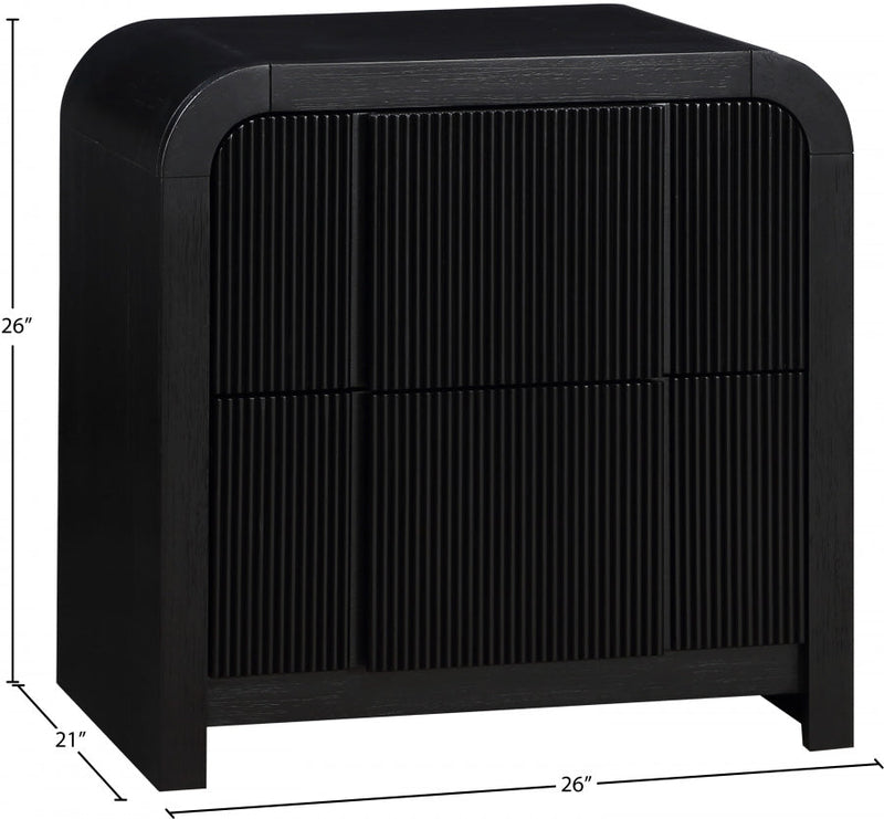 Fluted Solid Wood And Oak Veneer Nightstand in Black - 314Black-NS