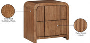 Fluted Solid Wood And Oak Veneer Nightstand in Brown - 314Walnut-NS