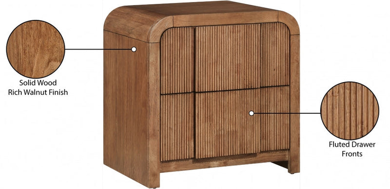 Fluted Solid Wood And Oak Veneer Nightstand in Brown - 314Walnut-NS