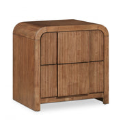 Fluted Solid Wood And Oak Veneer Nightstand in Brown - 314Walnut-NS