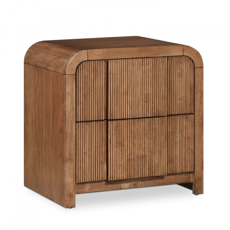 Fluted Solid Wood And Oak Veneer Nightstand in Brown - 314Walnut-NS