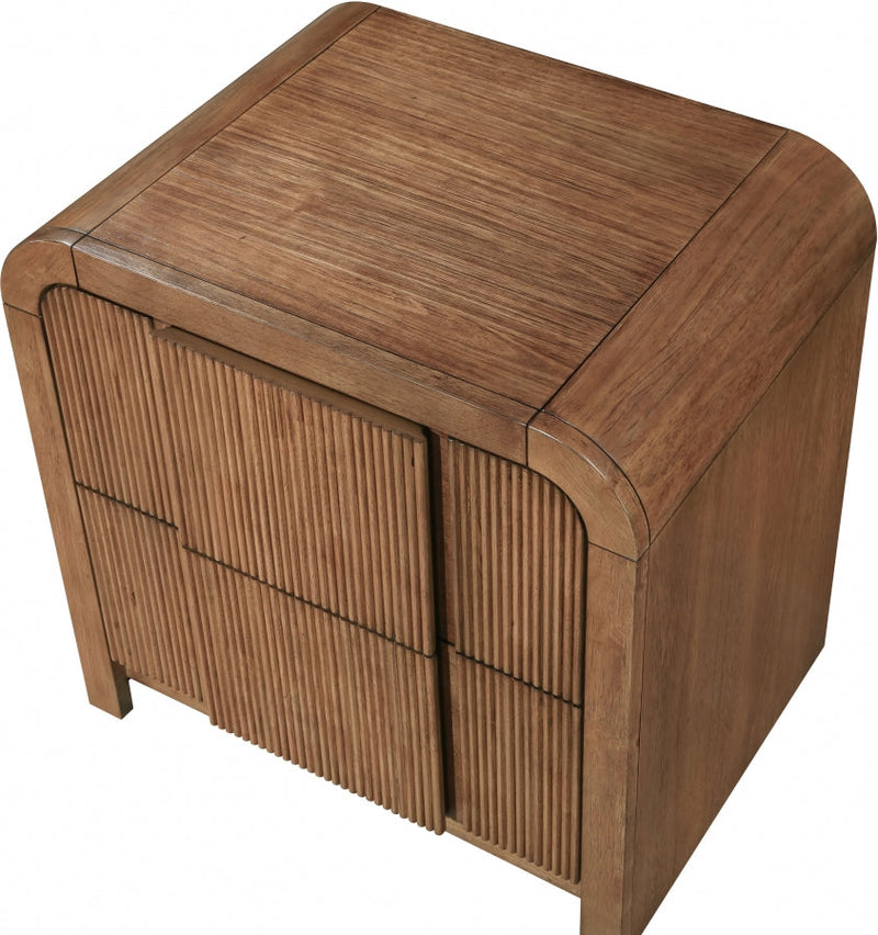 Fluted Solid Wood And Oak Veneer Nightstand in Brown - 314Walnut-NS