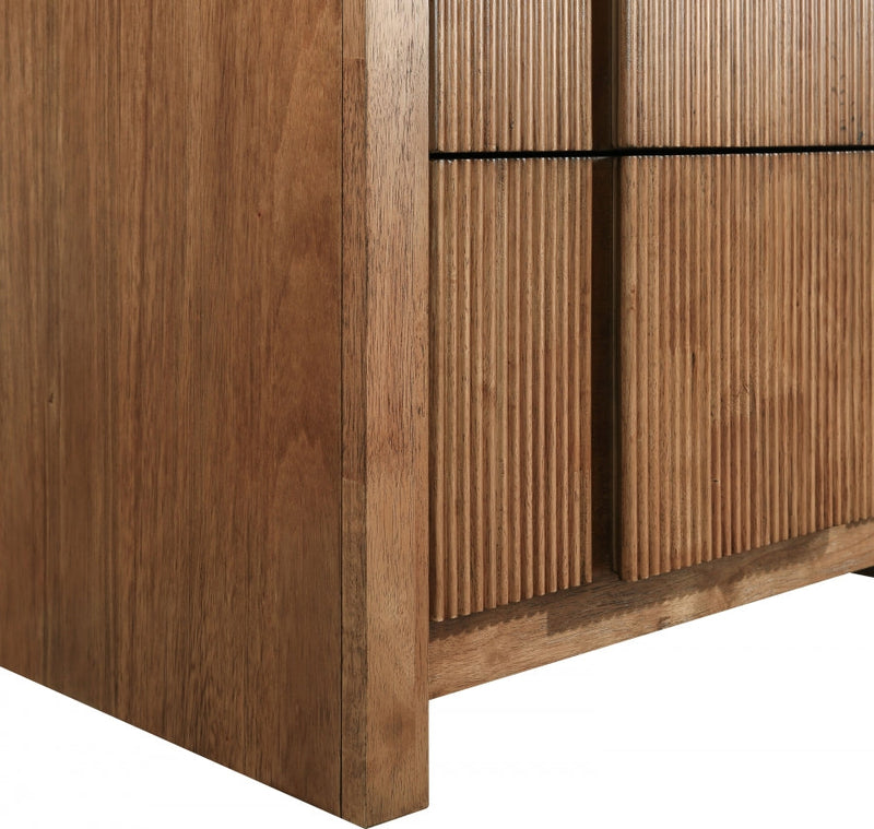 Fluted Solid Wood And Oak Veneer Nightstand in Brown - 314Walnut-NS