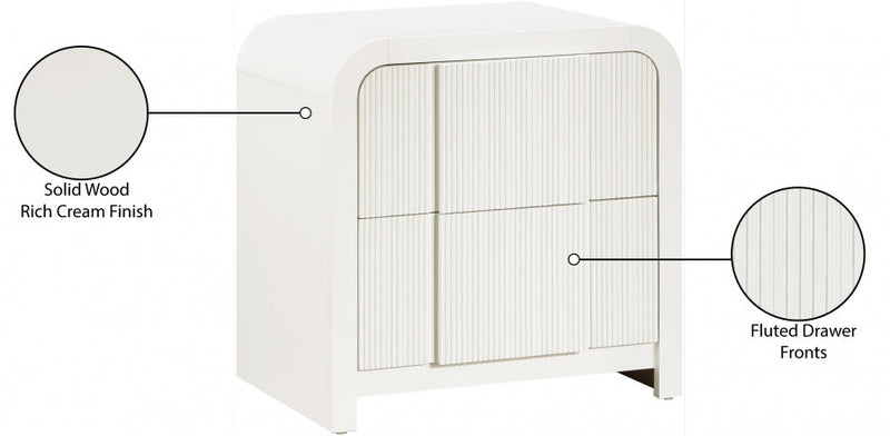 Fluted Solid Wood And Oak Veneer Nightstand in Cream - 314Cream-NS
