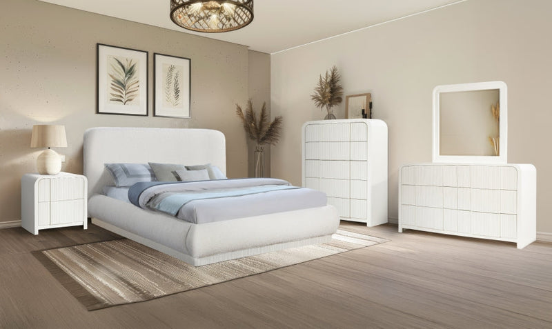 Fluted Solid Wood And Oak Veneer Nightstand in Cream - 314Cream-NS