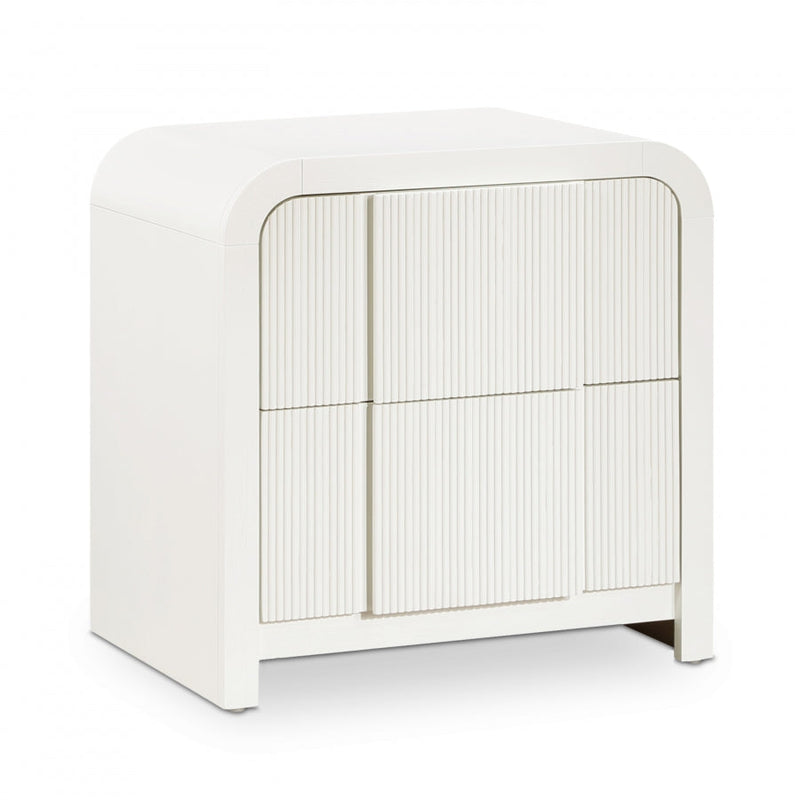 Fluted Solid Wood And Oak Veneer Nightstand in Cream - 314Cream-NS